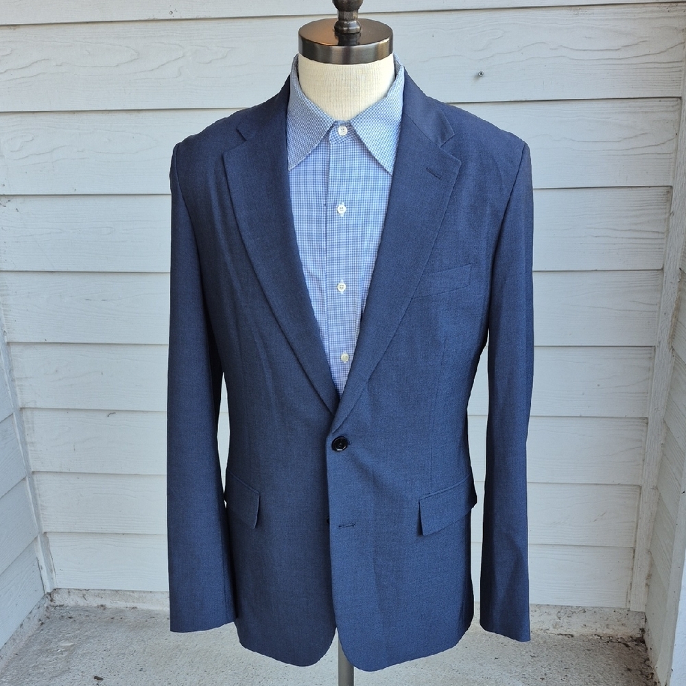 J CREW‎ Thompson Recent Blue Grey Solid Polyester Blend Sz 40 L Mens Sport Coat
